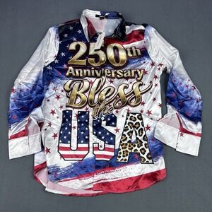 Ouku Men's USA 250th Anniversary God Bless the USA Button Shirt Medium NWT